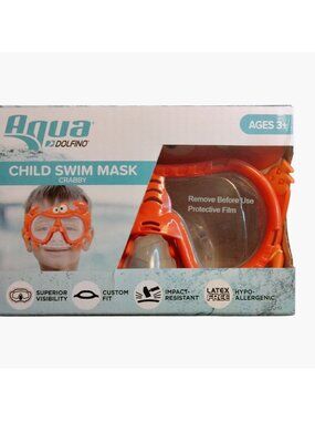 Aqua Dolphino Kids Swim Mask Crabby Latex Free Hypoallergenic Polycarbonate Lens
